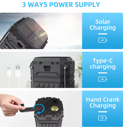 5000mAh Hand Crank Solar Power Bank Portable Charger with LED Camping Light – Outdoor Emergency Backup Battery for iPhone, Samsung, Xiaomi & Huawei